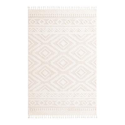 Jennylynn Geometric Machine Woven Polyester Area Rug in Ivory