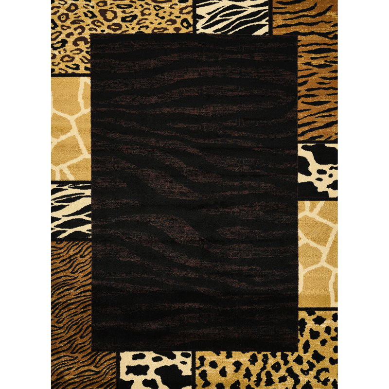 87 po Tapis long rectangulaire long noir X 63 po, style rustique sauvage, teinté zébré 13,9 lb, hauteur de 0,4 po, convient à la maison