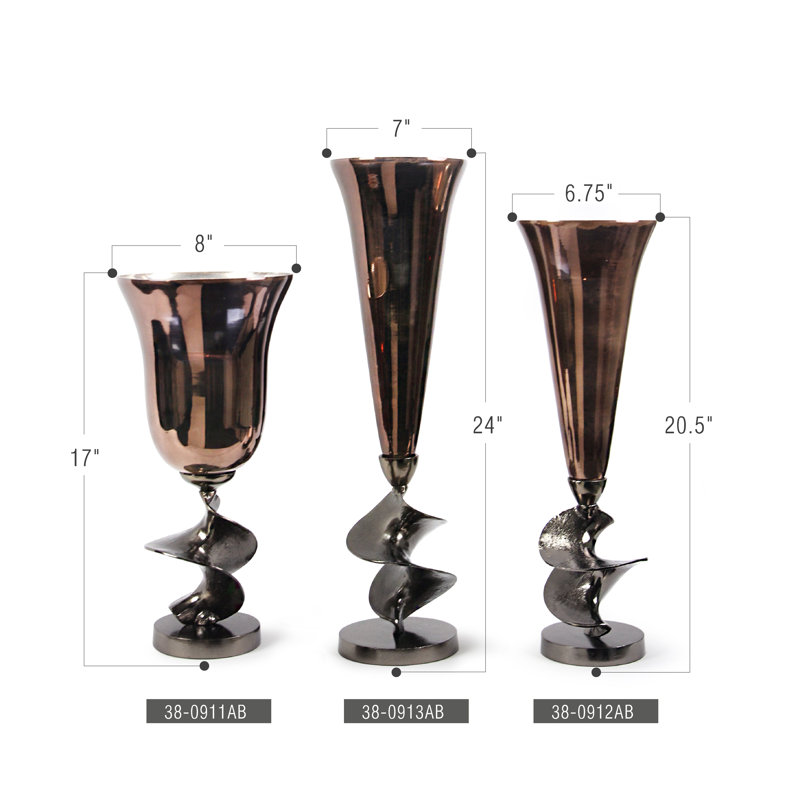 Celeste Trumpet Display Vase with Aluminum Base, 24" H x 7" W x 7" D