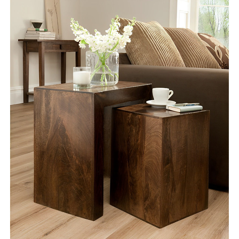 Munnar Solid Wood Trestle Nesting Tables, Dark Mango
