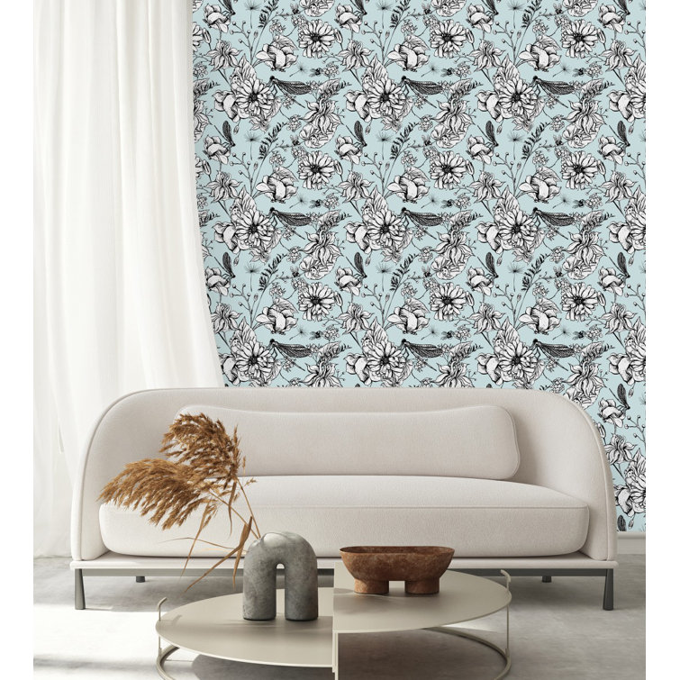 Red Barrel Studio® Light Blue Floral Wallpaper Peel And Stick And ...