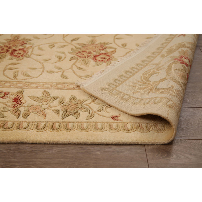 Honeyland Wool Oriental Area Rug in Beige, Rectangle 5'10" x 7'9"