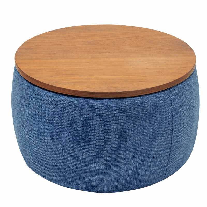 Repose-pieds rond avec rangement, fonction 2 en 1, table de bout avec repose-pieds, Marine