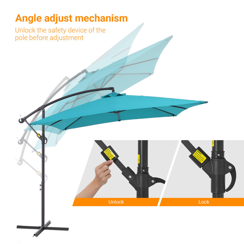 Parasol déporté Swind de 2,5 m avec manivelle, parasol extérieur toutes saisons pour terrasse, jardin et cour., Bleu lac