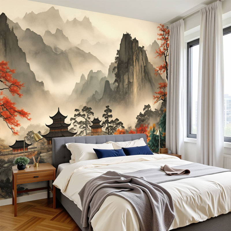 Papier peint adhésif auto-adhésif pour chambre à coucher, temple japonais, 144 pi x 100 po H 144 pi x 100 po, 144" L x 100" W
