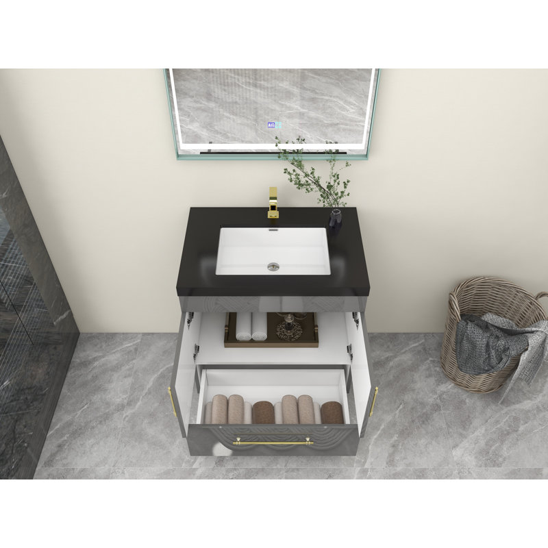 Ensemble de meuble-lavabo simple 30 po Camoni, Or mat, Gris ultrabrillant