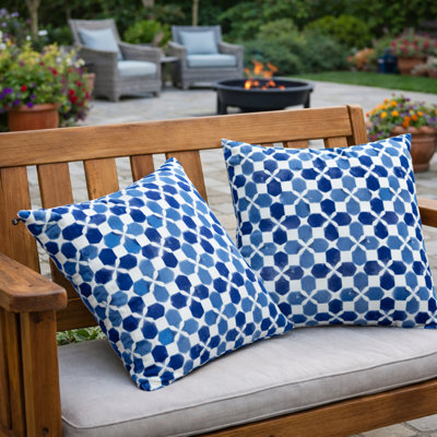 2 Pack Outdoor Pillow Covers ONLY 18x18 Inch, Water-Repellent Decorative Cushion Covers for Patio Furniture, Garden, Porch, Balcony and Outdoor-Coastal Mosaic Blue