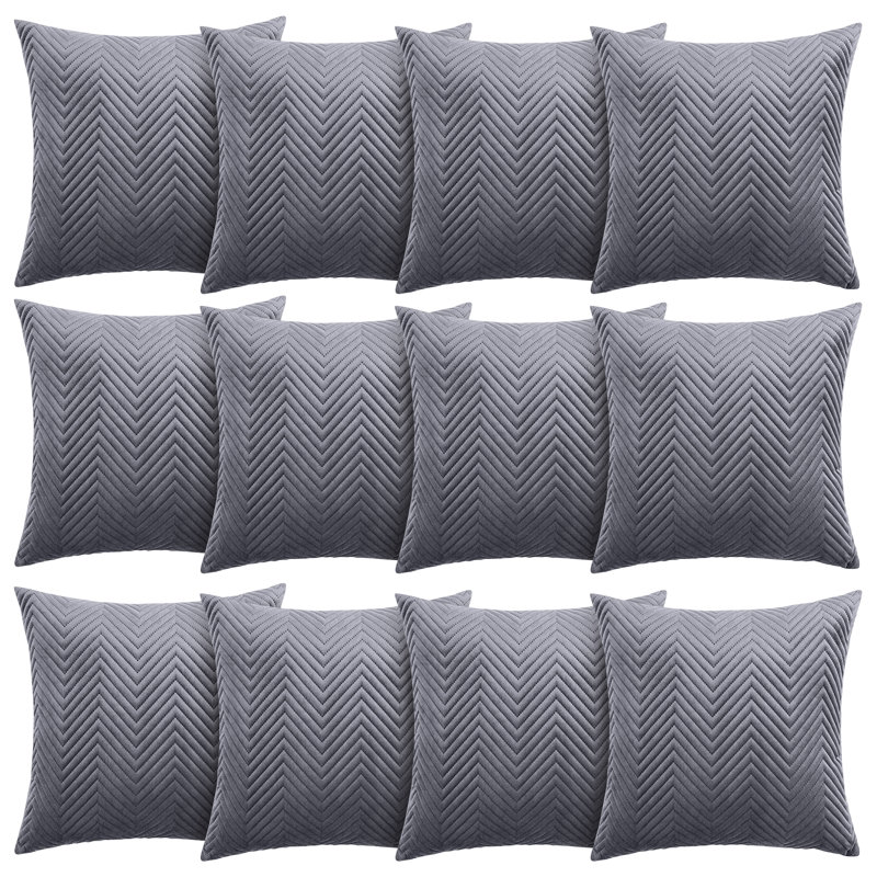 Aspire Homeware Embossed Square Velvet Cushion Cover, Pack of 12, Grey