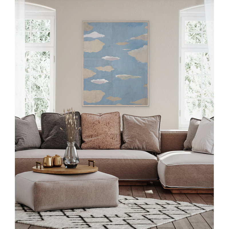 Paule Marrot, nuages III, H 56 po x l 44 po x P 1,25 po, Cadre simple argenté