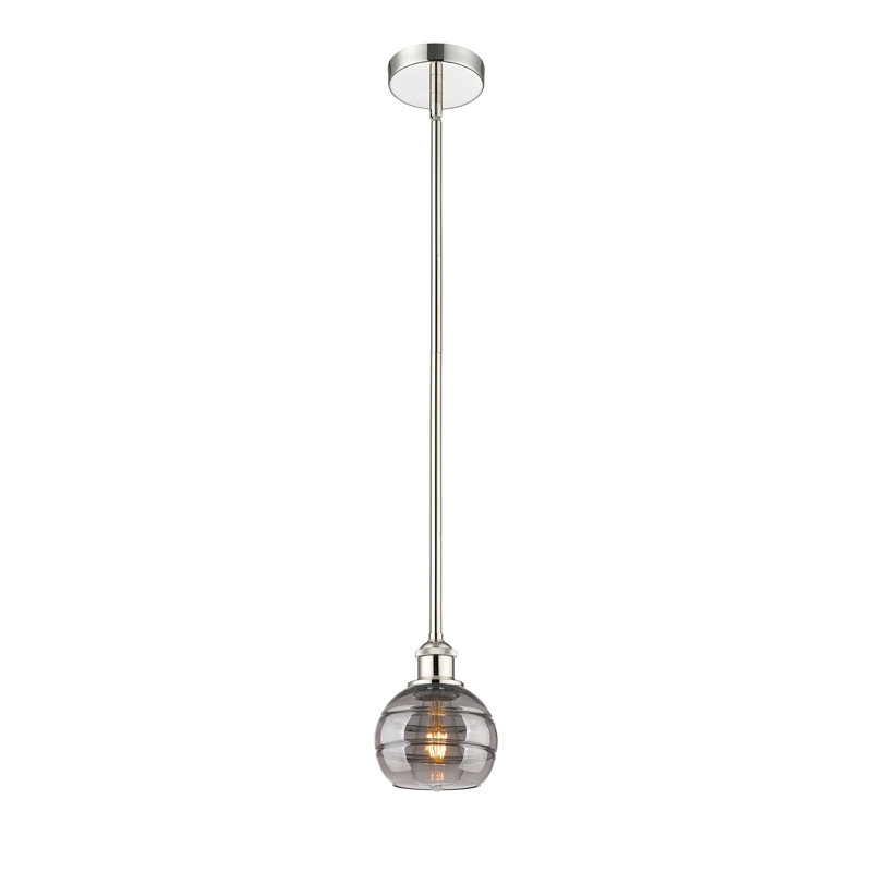 Mini-luminaire suspendu avec tige 6 po Edison Bienes-616-G556, H 7,38 po x l 5,88 po x P 5,88 po, Gris fumée clair