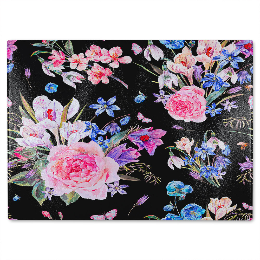 Flowers Glass Chopping Board