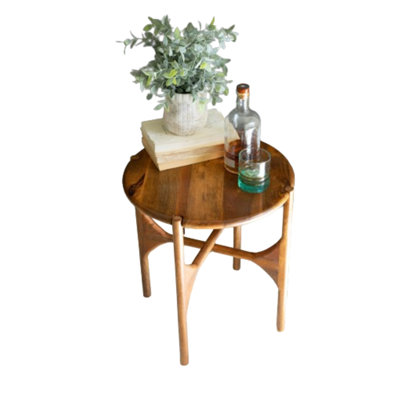  Round Mango Wood Accent Table – 20" Tall Natural Side Table