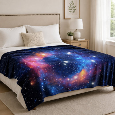 Cozy Galaxy Nebula Pattern Flannel Throw Blanket, Vibrant Outer‑Space Star Nebula Print, Ultra Soft, Lightweight, Breathable, All‑Season, Skin‑Friendly, Machine Washable, Decorative, for Sofa, Couch, Living Room and Bedroom