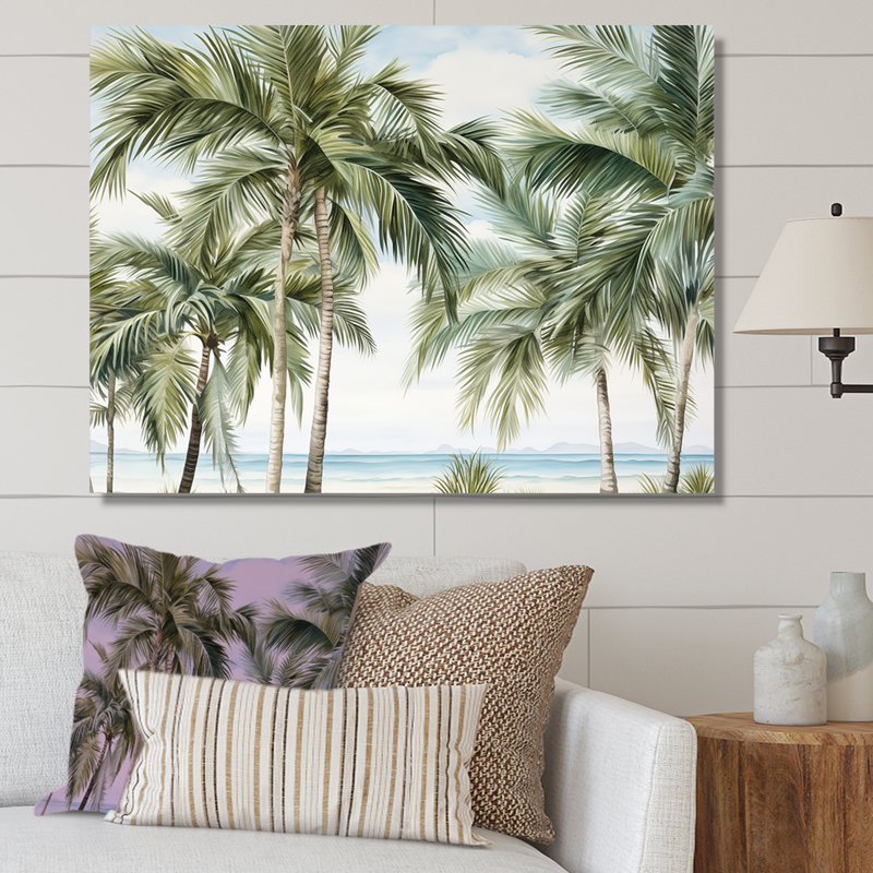 Large Green Palm Trees Beach Scene Canvas Print