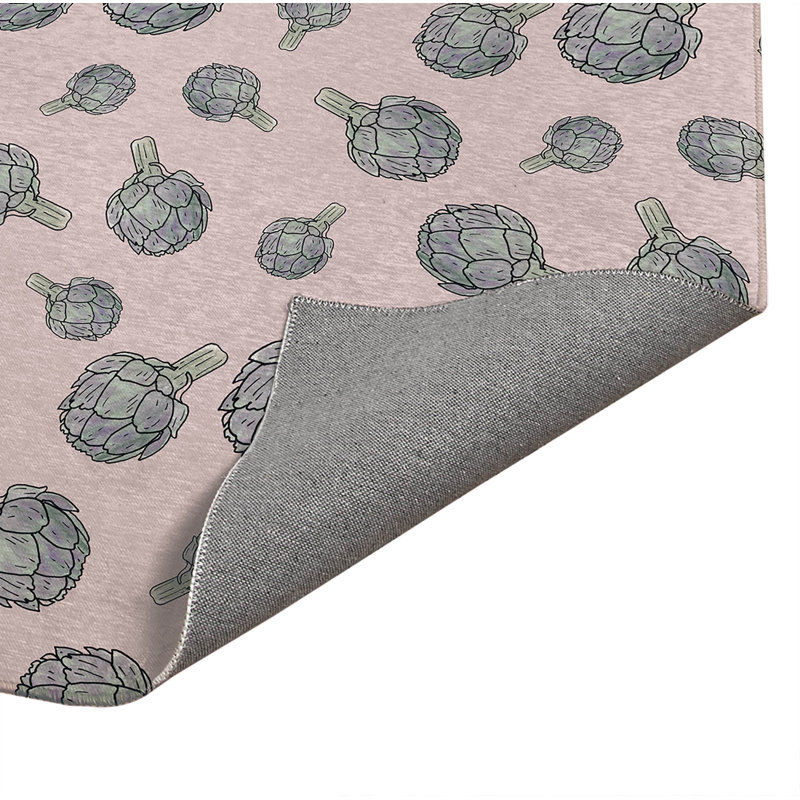 Tapis de cuisine antidérapant Summer Artichaut, Rose estompé, Rectangle 5 pi x 7 pi