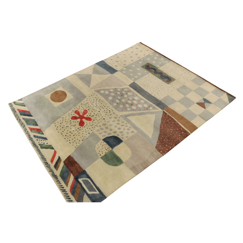 Scandinavian Hand Knotted Wool Geometric Area Rug, Rectangle 12' x 15'