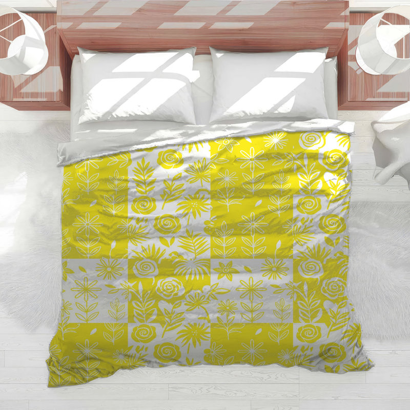 Yellow Floral Pattern Comforter, Twin