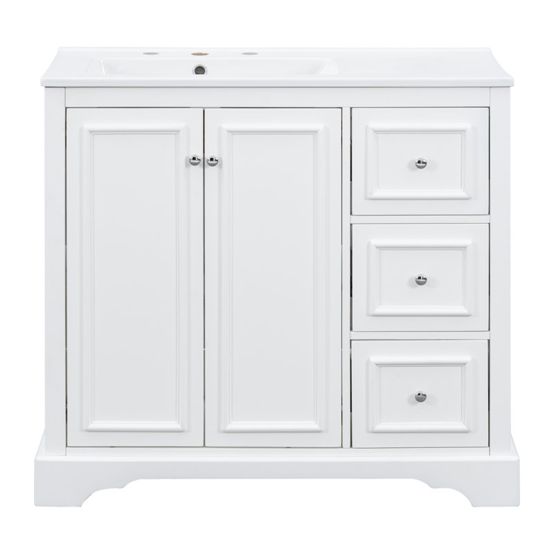 Meuble-lavabo de style transitionnel 36 po avec lavabo en céramique 36 po, Blanc