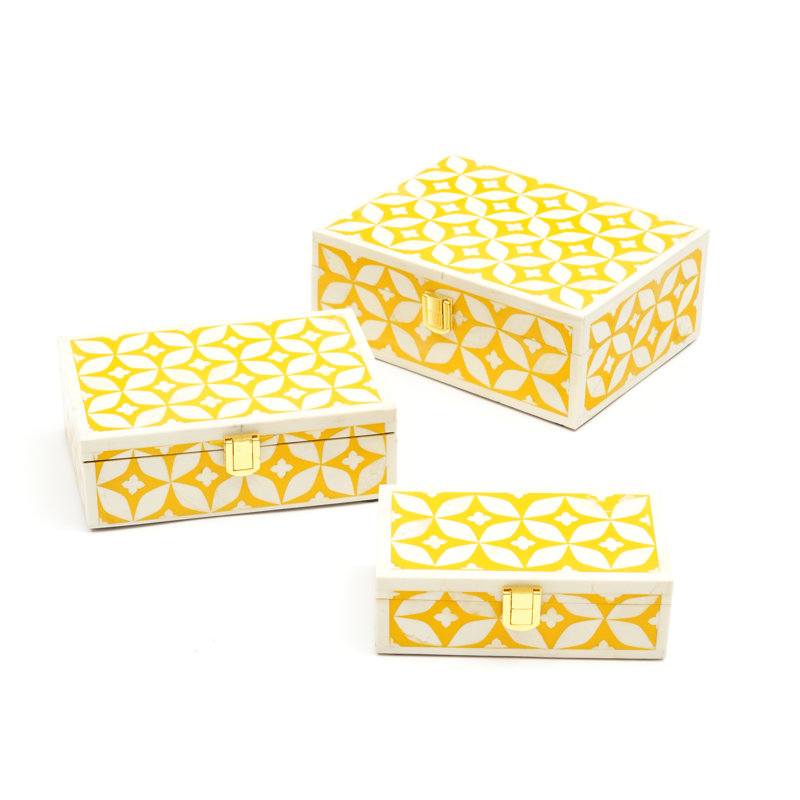 Boîte décorative | Boîte de rangement en bois fabriquée à la main | 7 x 5 x 2 po, H 2,5 po x l 4 po x P 7 po, Jaune