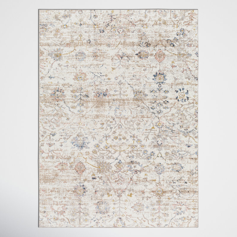 Benfield Beige Machine Washable Area Rug, Rectangle 6'7" x 9'
