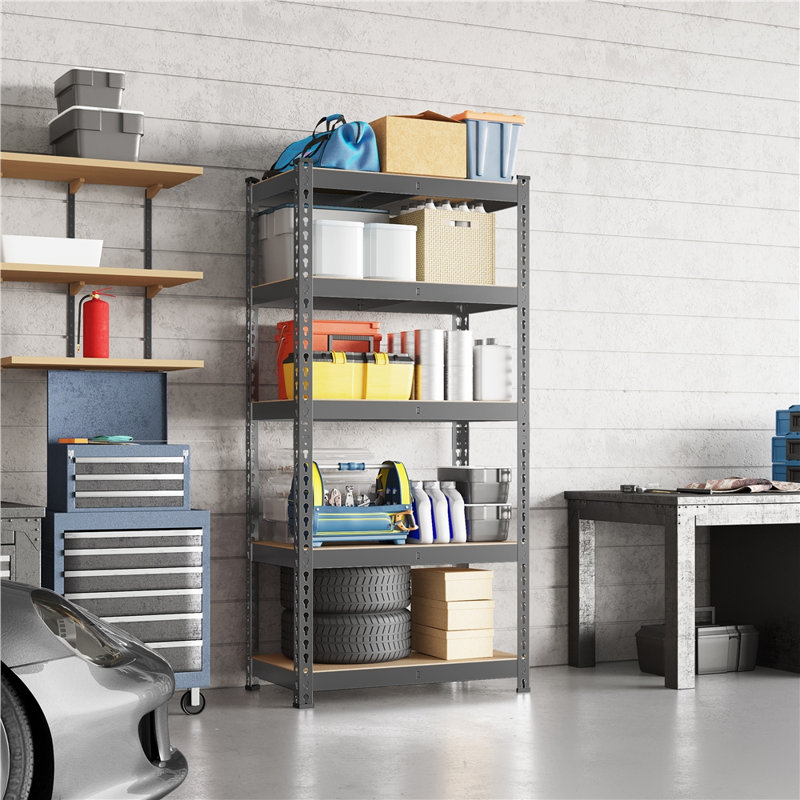 Tevis 60" H x 27.5" W x 12" D 5 Tiers Boltless Adjustable Storage Shelf Goods Rack, Dark Gray