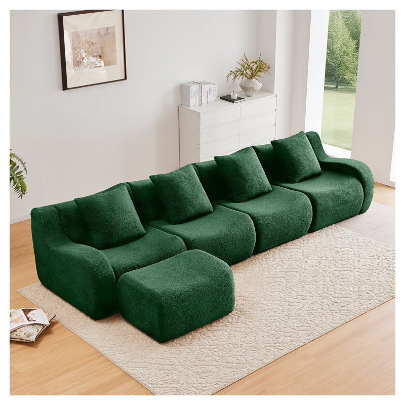 Canapé modulaire en tissu avec repose-pieds Teddy, Ours en peluche vert