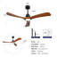 New Model 52 Inch Wood Ceiling Fan With 3 Solid Wood Blades Remote Control Reversible DC Motor For Living Room