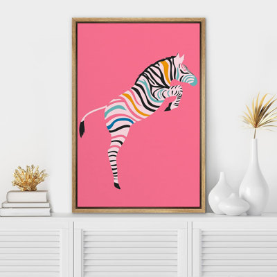 Bright Preppy Animals IDEA4WALL Framed Canvas Print Wall Art Room Decor Rainbow African Jungle Striped Zebra Nature Wilderness Drawings Boho Chic Colorful For Living Room, Bedroom, Office Framed On Canvas Bold Art