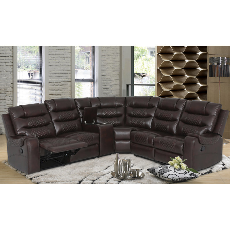 L-Shape Manual Recliners Sectional Brown corner Faux Leather Sofa 3-Piece Couch Set  for Living Room, Brown Faux Leather
