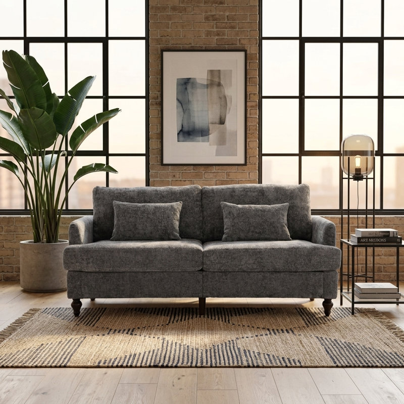 Mid Century Modern chenille Fabric Loveseat Sofa, Grey