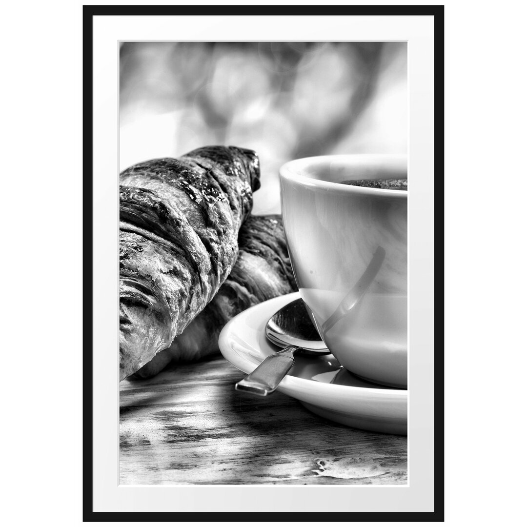 Gerahmtes Poster Frische Croissants und Kaffee