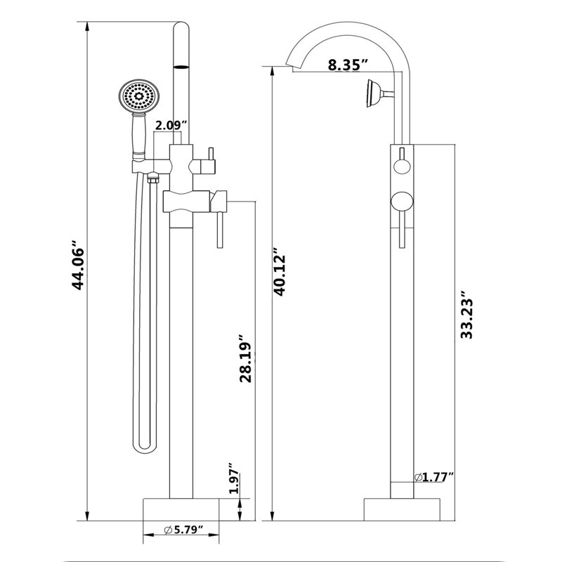 Robinet de baignoire autoportant avec douche à main, Nickel brossé