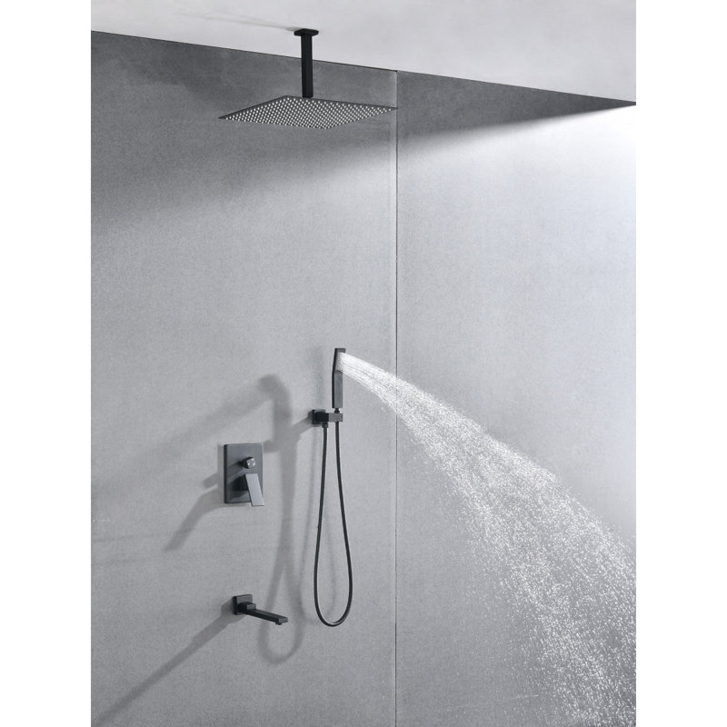 Ensemble de système de douche de plafond avec douche à main et pomme de douche 16 po, Noir