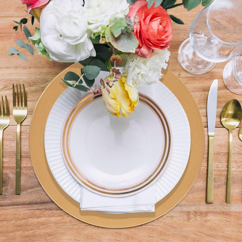 Set of 12, 13" Gold Round Plastic Charger Plates for Wedding & Party Decor