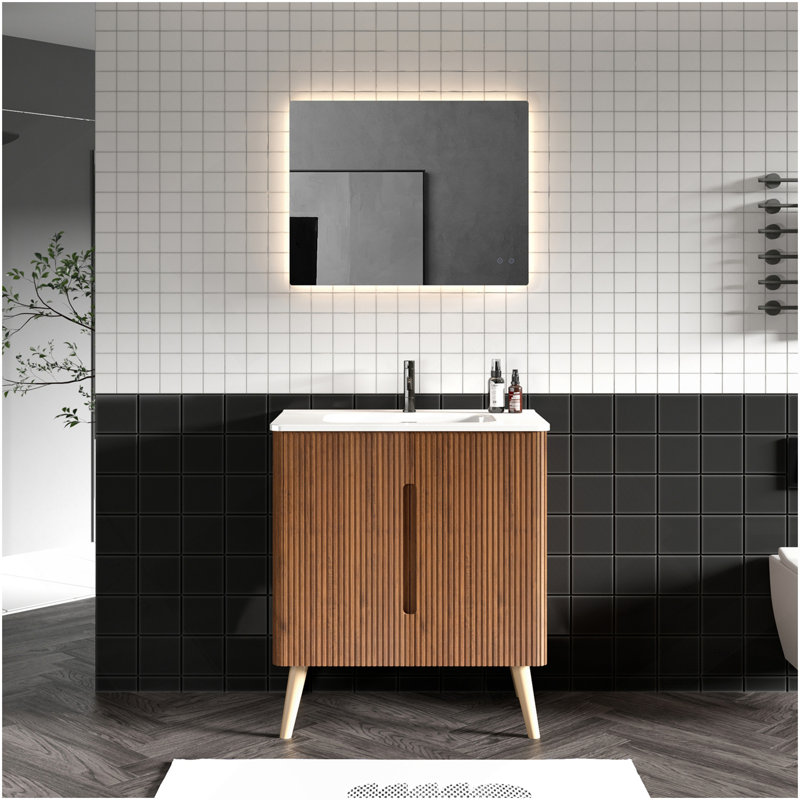 Options de meuble-lavabo brossé avec lavabo, armoire murale autoportante et murale pour salle de bain moderne, Noyer