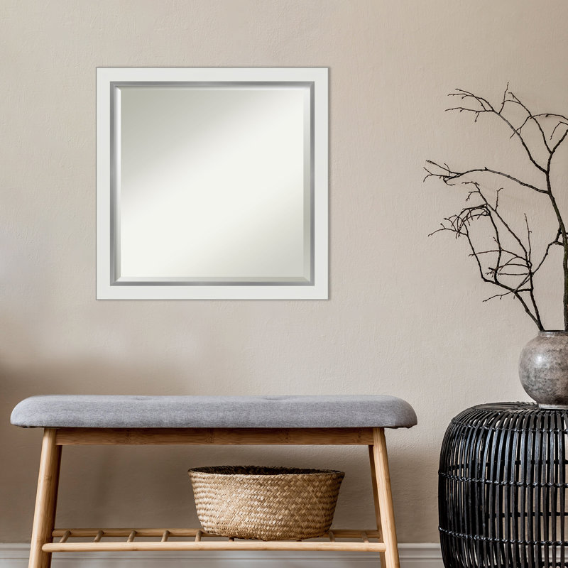 Miroir d'appoint mural Elsass, Blanc / argent, 23 po x 23 po