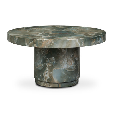 Treso 38" Round Cement Coffee Table With Marble Finish by Poly & Bark