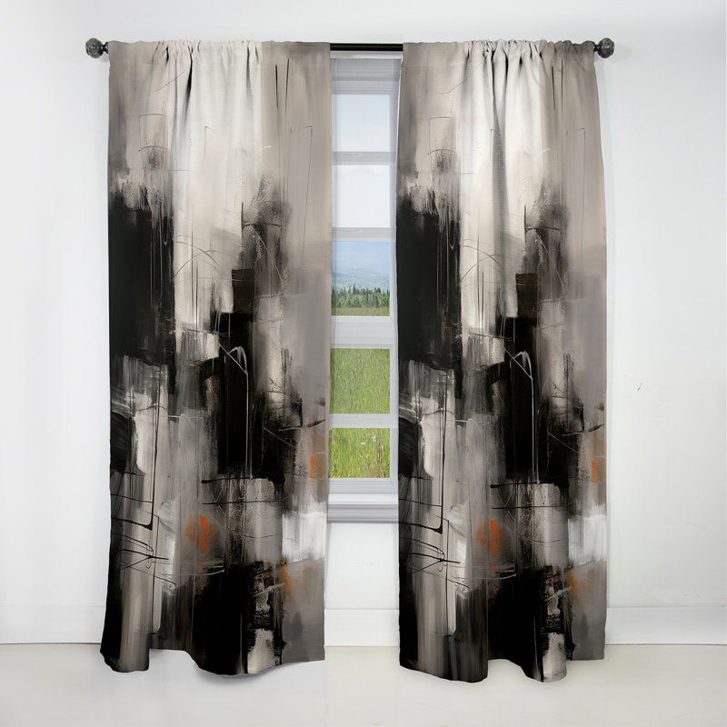 Rideau noir Mid Century Fusion I - Mid-Century - Rideau occultant abstrait - 1 panneau, L 52 po x L 84 po