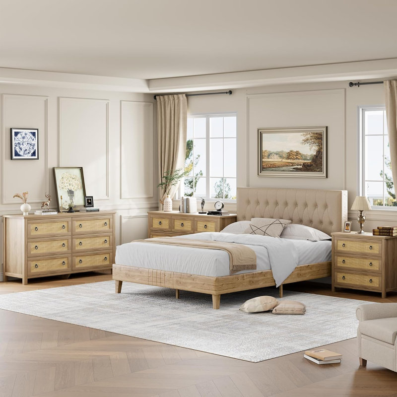 3-Dresser for Bedroom - Natural Rattan Style Storage for Nursery, Living Room