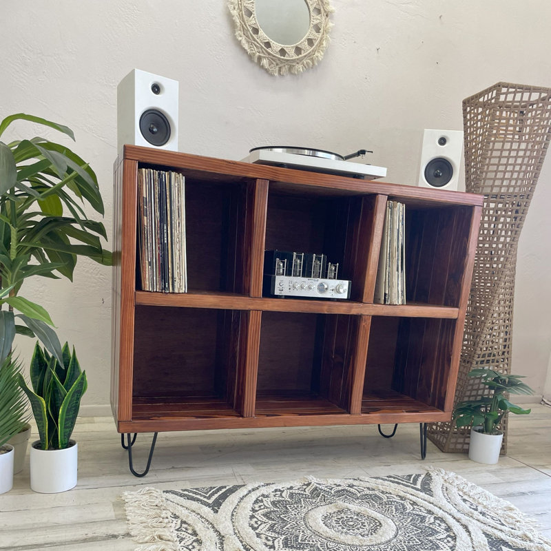 Rangement de 6 disques vinyles, H 36,5 po x l 45 po x P 14 po, Bois rouge