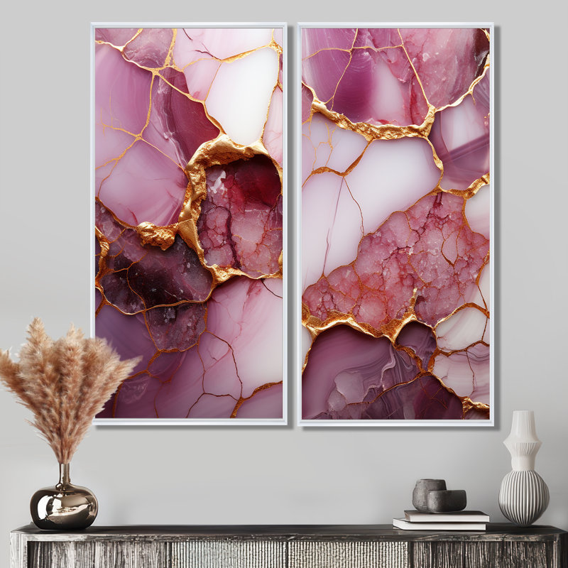 Rose et rivière de marbre doré I - impressions sur toile dorées, H 40 po x l 40 po, Impression encadrée flottante, Blanc