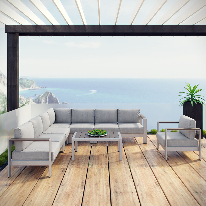 Ensemble de conversation modulaire avec coussins 7 pièces Shore, Gris