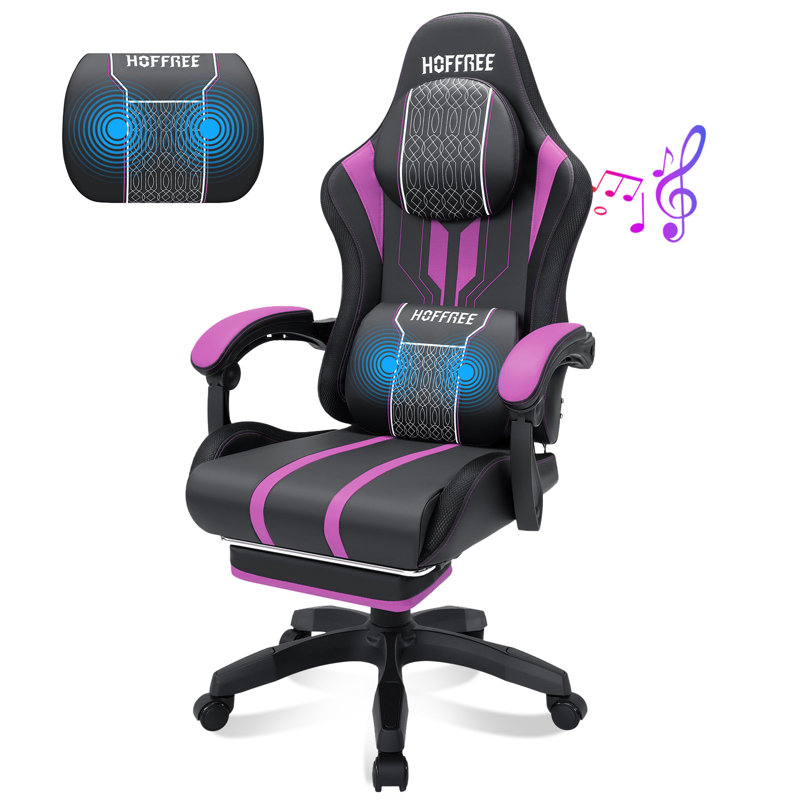 Fauteuil de jeu ergonomique inclinable avec massage et haut-parleurs Bluetooth Inbox, Mauve