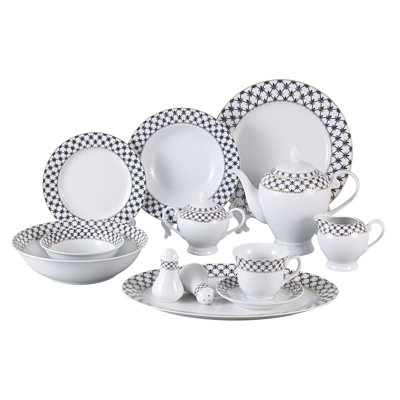 Lorren Home Trens Jeanette 57 Piece Dinnerware Set, Service for 8-Midnight Blue