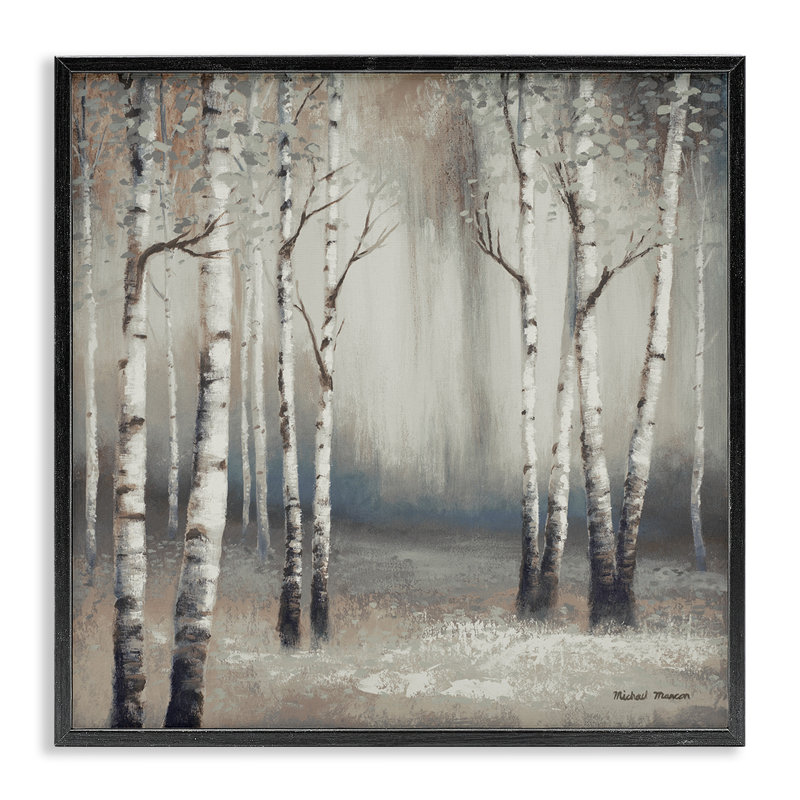 Misty Birch Tree Forest Mute Landscape - impression, H 24 po x l 24 po, Giclée encadrée noir minuit