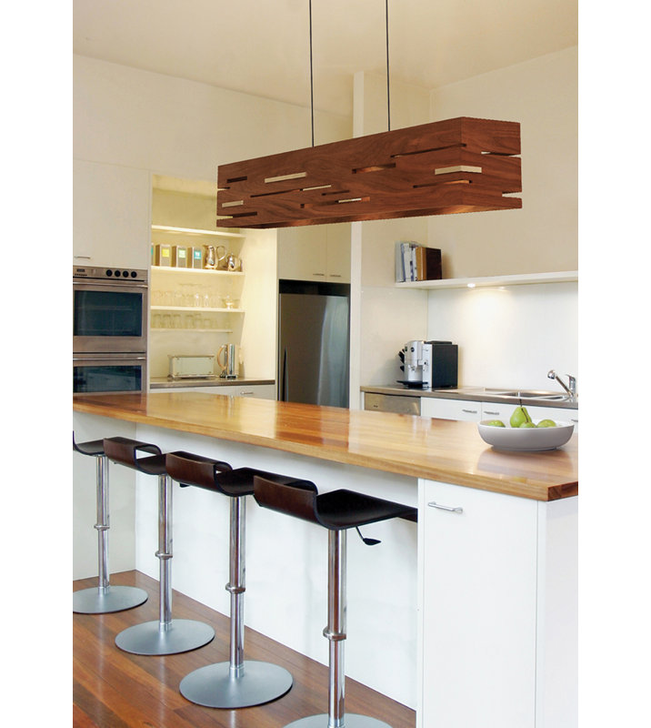 Aeris Linear LED Pendant - 3500K, 8" H x 54" W x 6" D, Oiled Walnut, Brushed Aluminum