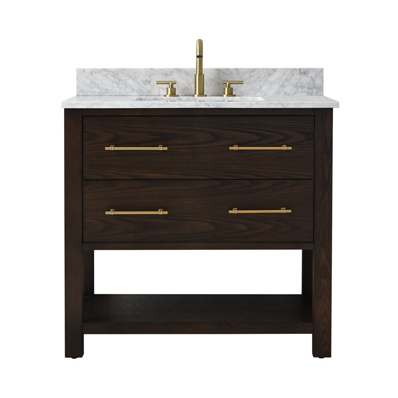 Keri 36" Single Bathroom Vanity, Brown Oak/Antique Brass
