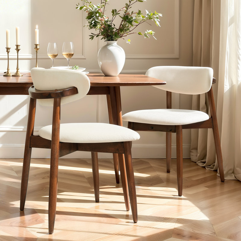 Modern Upholstered Dining Chair, Solid Wood Kitchen Chairs with Padded Seat and Back for Dining Room, Comfortable Design in Beige