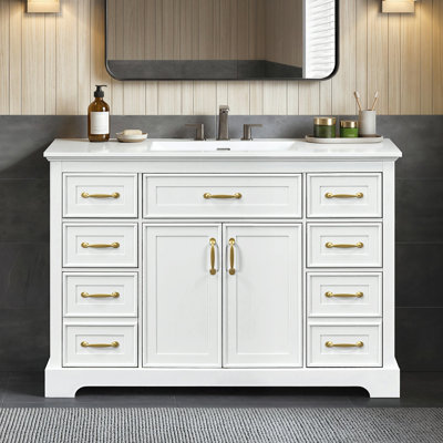 Freestanding Standard Free Standing Single Double Single Vanity Bathroom Vanity With Resin Top