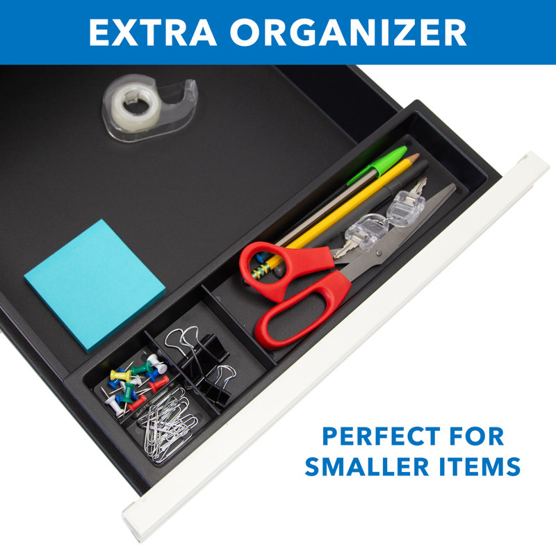 Mount-It! Three Drawer Cabinet for Under Desk with Wheels with Lock for Files, and Materials, White